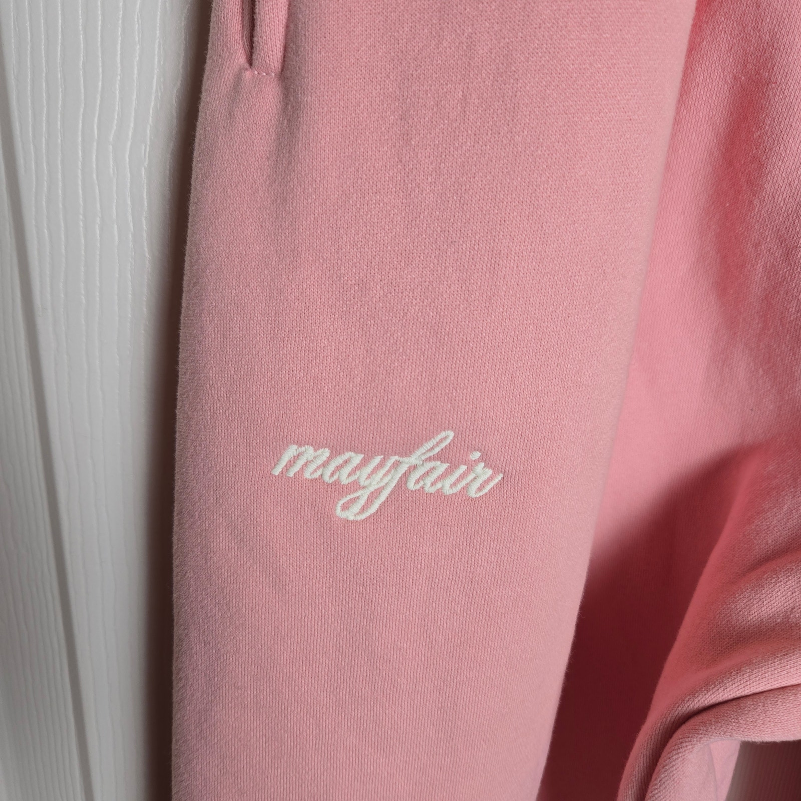 Mayfair Group Pink Joggers Embroidered Logo You Deserve To Be Happy Nwt Sz M/L — image 5 of 6